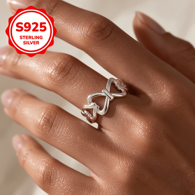 925 Silver Adjustable Bow Ring, Perfect Gift for Couples